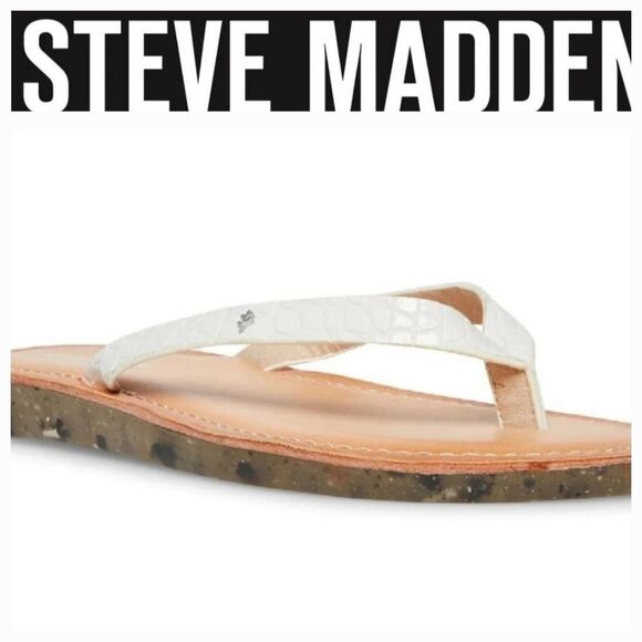 Steve Madden Cool Planet Planet Slip-On Open Toe Flats- White Croc - Picture 1 of 7